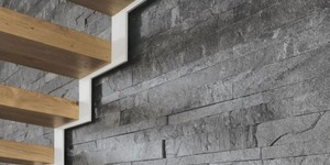 Каменная стена у лестницы заказать 3D панели RKS SLATE Сланец Silver Grey Natural (5)
