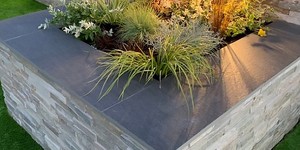 Облицовка цоколя и подпорных стен камнем в ландшафте 3D панели RKS SLATE Сланец Beige Slate Classic смотреть результат на фото (5)